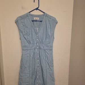 Madewell Light Blue Button-Front  Cap - Sleeve Midi Dress Size 4